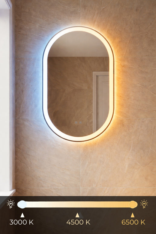 Oglindă baie LED 50x80 cm ovală, 3 nuanțe de lumină, dezaburire și touch control J-120-1