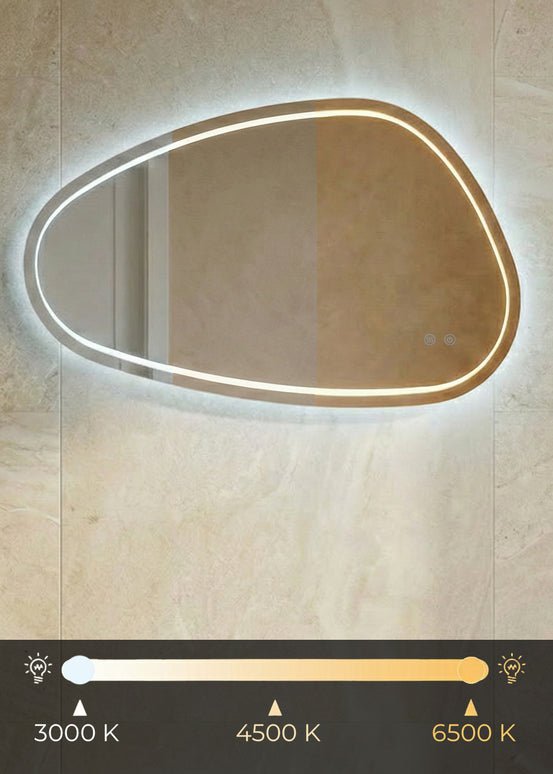 Oglindă baie LED 78.2x47.5 cm asimetrică, 3 nuanțe de lumină, dezaburire și touch control J-18