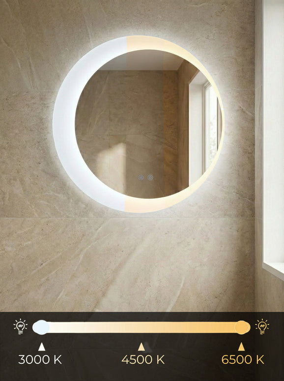 Oglindă baie LED ⌀60 cm rotundă, 3 nuanțe de lumină, dezaburire și touch control J-2015