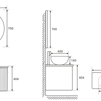 Set complet mobilier baie suspendat Milano cu lavoar și oglindă LED rotundă – Gri