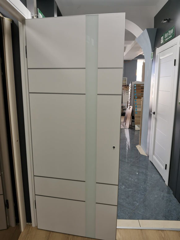 Ușă interior PL 10 – Design modern cu inserție aluminiu și sticlă satinată / Plato - Carlo Porte www.olivy.ro