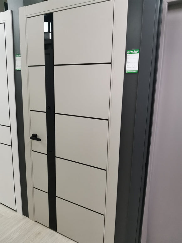 Ușă interior PL 12 – Eleganță geometrică cu detaliu arhitectural din sticlă și aluminiu / Plato - Carlo Porte www.olivy.ro