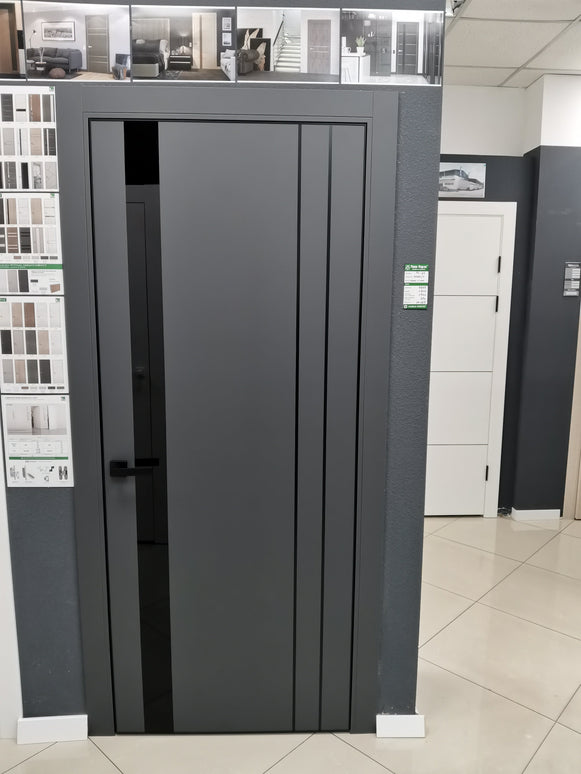 Ușă de interior PL-22  – Design modern cu inserții sticlă albă / Plato - Carlo Porte www.olivy.ro