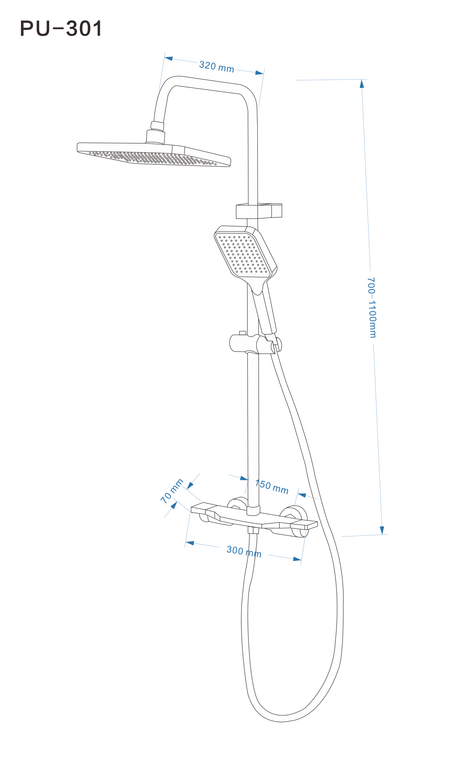 Sistem de duș multifuncțional PU-301 – finisaj crom