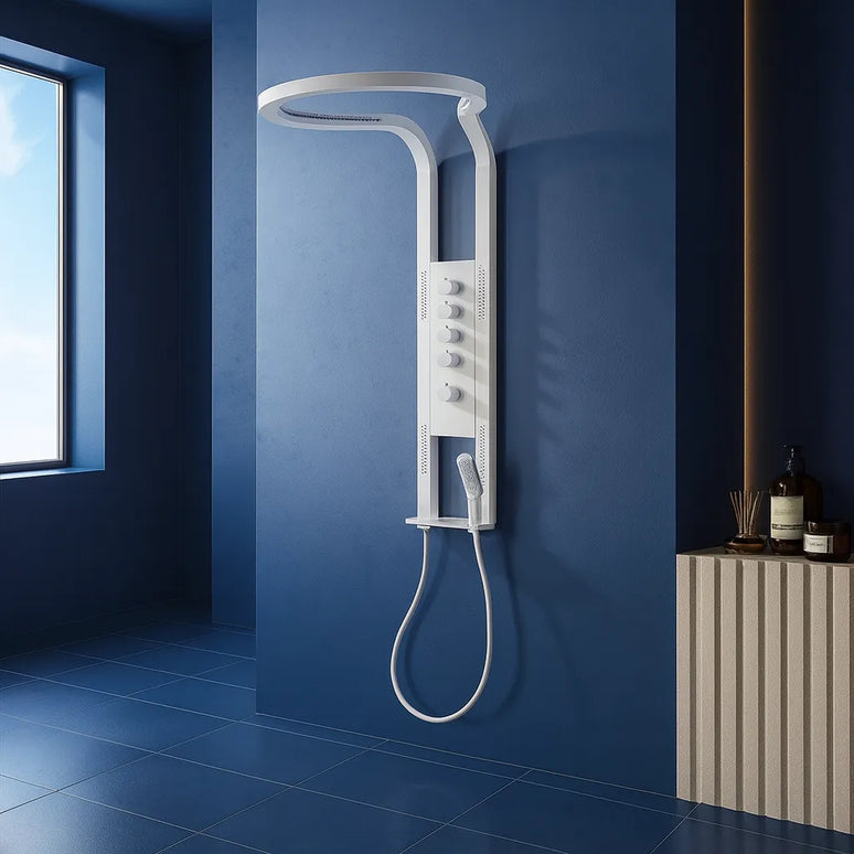 Panel de Duș White Round – Design Premium cu Duș Tip Cascadă și Funcții Multiple