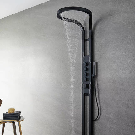 Panel de Duș Black Round – Design Modern cu Duș Tip Cascadă și Funcții Multiple