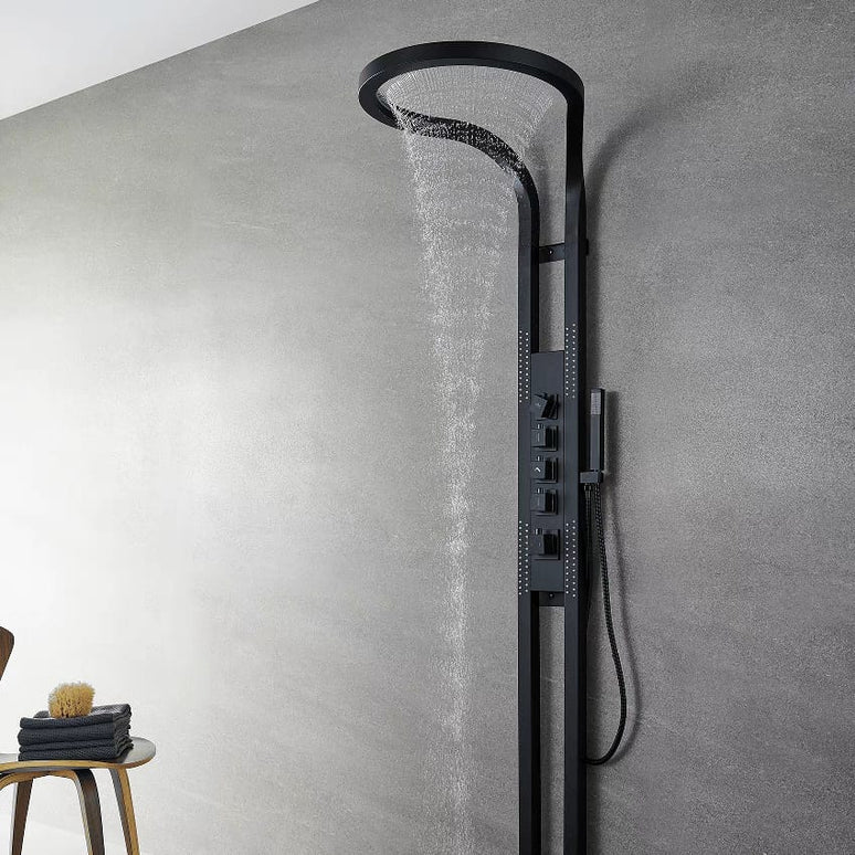 Panel de Duș Black Round – Design Modern cu Duș Tip Cascadă și Funcții Multiple