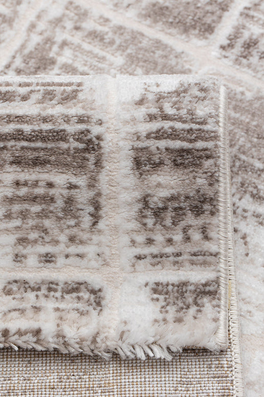 Covor Lusso Cream Brown – Design Geometric Pătrățos www.olivy.ro