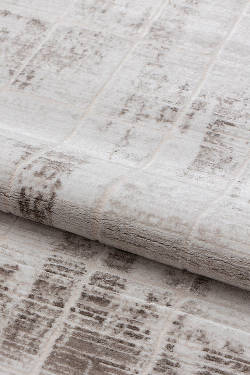 Covor Lusso Cream Brown – Design Geometric Pătrățos www.olivy.ro