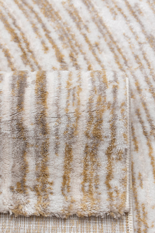 Covor Lusso Cream Gold – Model Premium cu Textură Valuri Aurii www.olivy.ro
