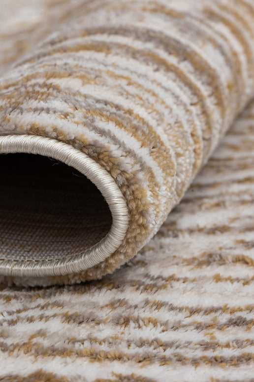 Covor Lusso Cream Gold – Model Premium cu Textură Valuri Aurii www.olivy.ro