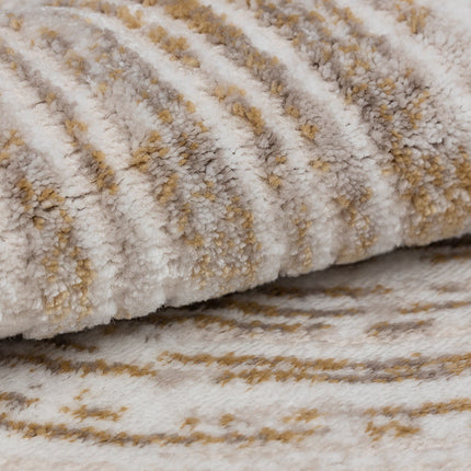 Covor Lusso Cream Gold – Model Premium cu Textură Valuri Aurii www.olivy.ro