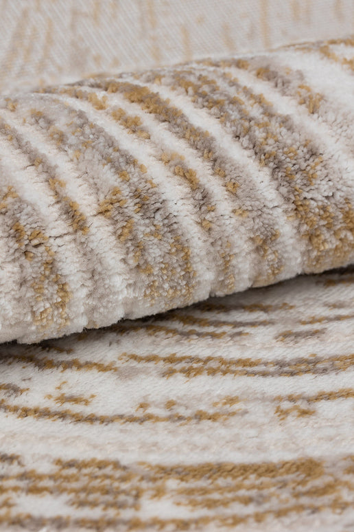 Covor Lusso Cream Gold – Model Premium cu Textură Valuri Aurii www.olivy.ro