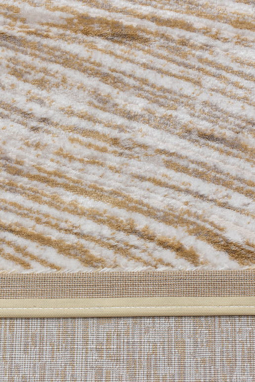 Covor Lusso Cream Gold – Model Premium cu Textură Valuri Aurii www.olivy.ro