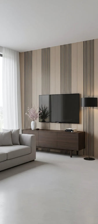 Panou riflaj decorativ Vertical Line S1DV-01 – nuc închis cu accente negre