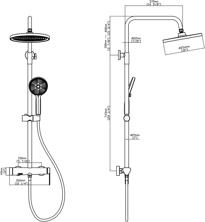 Set duș clasic – finisaj negru mat, design modern din oțel inoxidabil