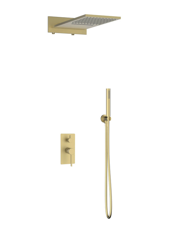 Set duș încastrat 2 funcții – finisaj auriu periat, design modern din alamă solidă