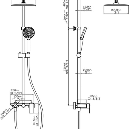 Set duș 2 funcții – finisaj negru mat, design modern din alamă solidă