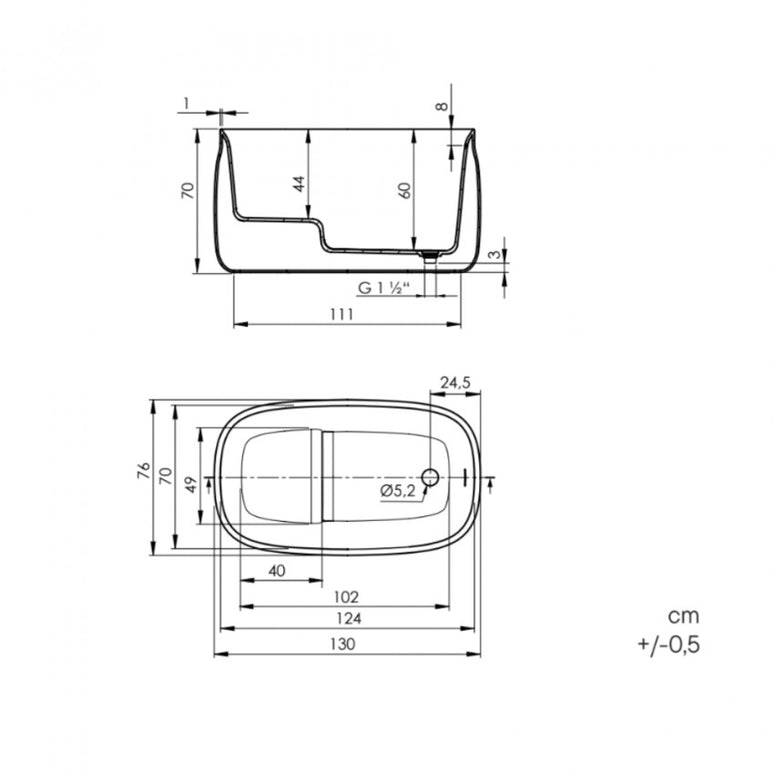 Cadă freestanding din compozit Duna Ofuro Gri