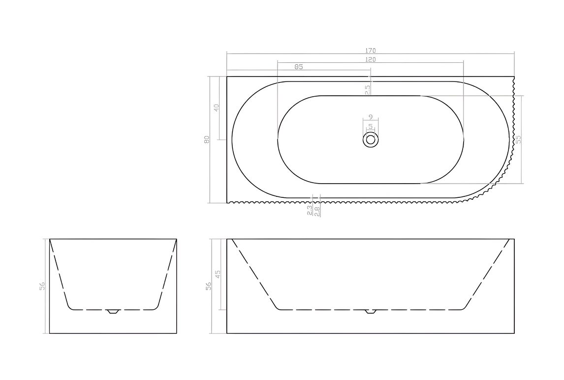 Cadă freestanding din acril Bali - colt dreapta