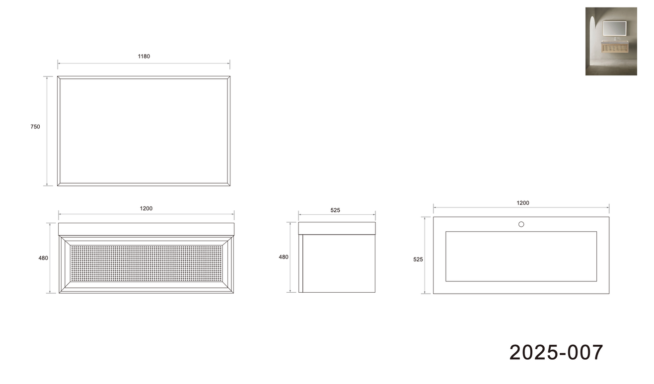 Set mobilier baie suspendat din lemn 120 cm cu lavoar rock slab și oglindă LED cu ramă