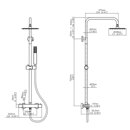 Set duș termostatic pătrat H-cubic – inox premium, finisaj negru mat