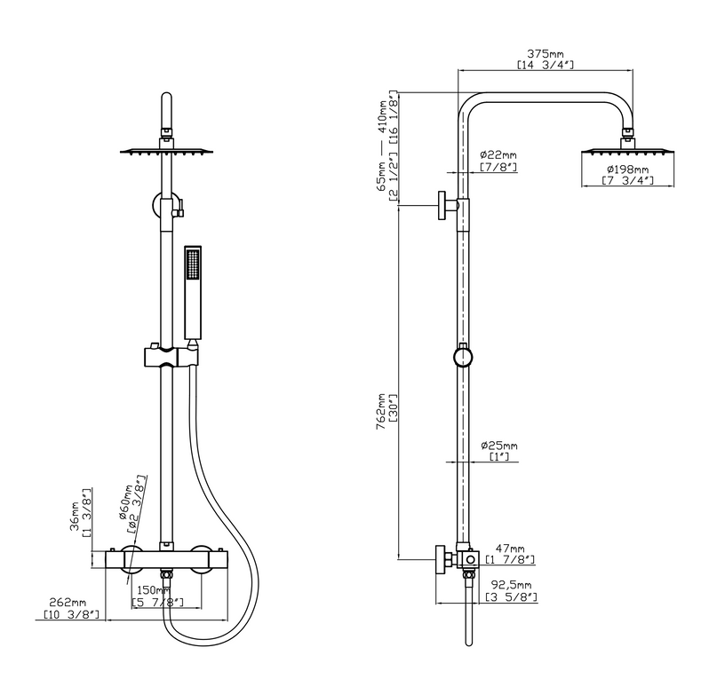 Set duș termostatic pătrat H-cubic – inox premium, finisaj negru mat