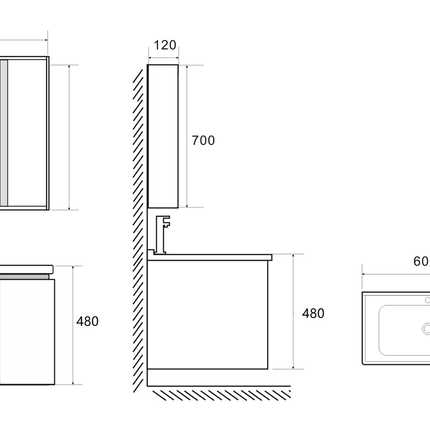 Set complet mobilier baie suspendat Belmont cu lavoar și dulap cu oglindă – gri