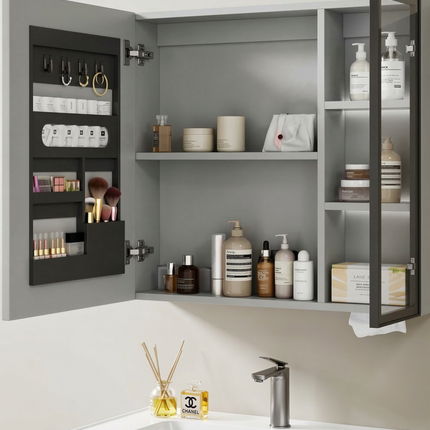 Set complet mobilier baie suspendat Marielle cu lavoar și dulap cu oglindă – gri