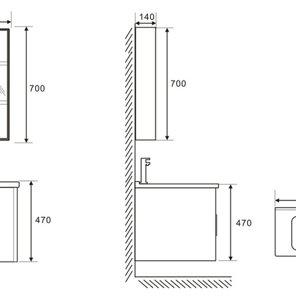 Set complet mobilier baie suspendat Marielle cu lavoar și dulap cu oglindă – gri