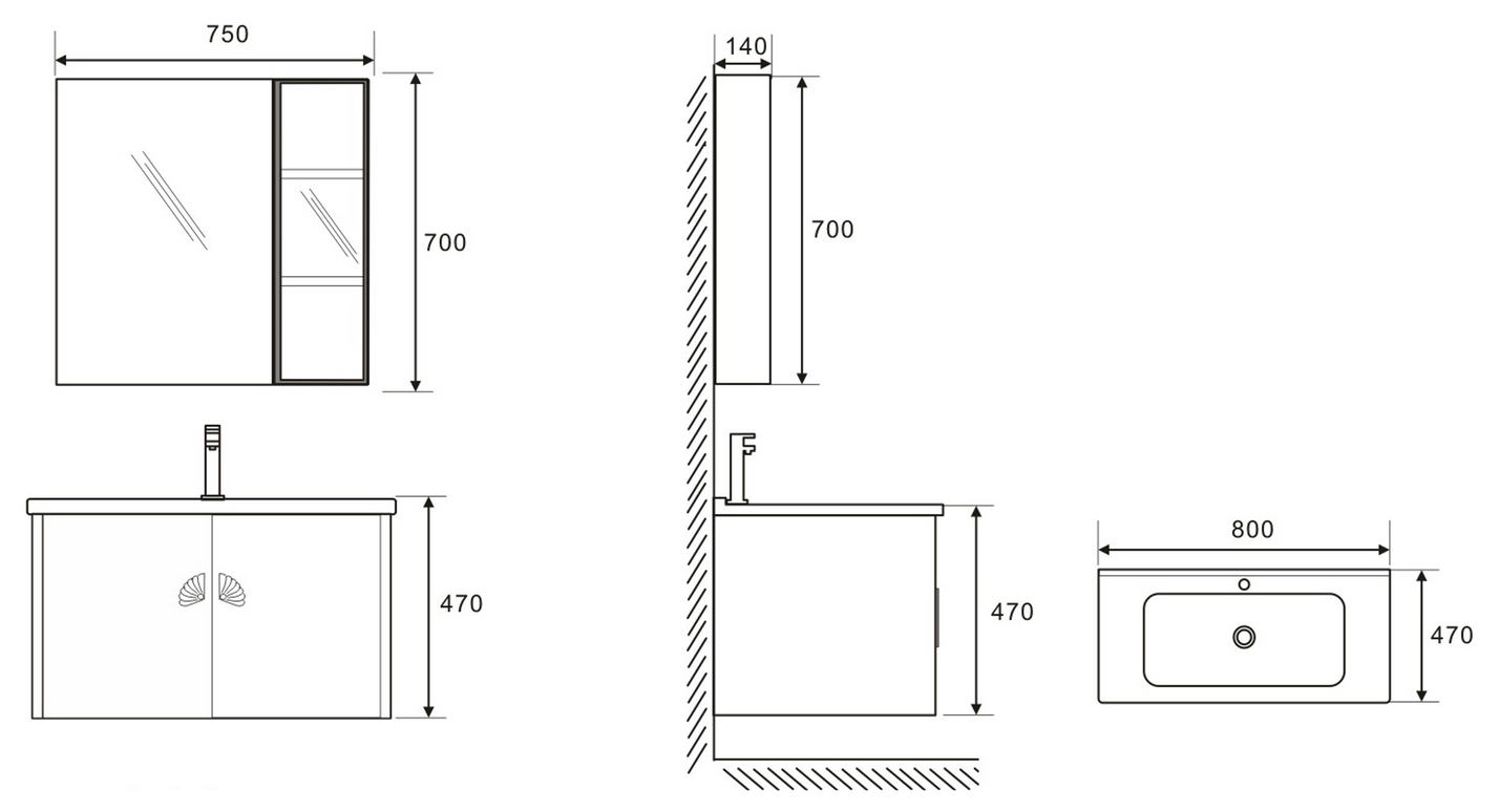 Set complet mobilier baie suspendat Marielle cu lavoar și dulap cu oglindă – gri