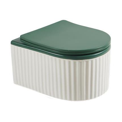Vas WC Suspendat Rimless – Alb Mat Texturat cu Capac Verde Mat