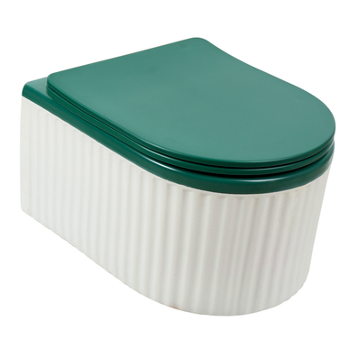 Vas WC Suspendat Rimless – Alb Mat Texturat cu Capac Verde Mat