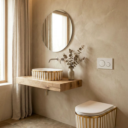 Lavoar ceramic oval A721-GGLW – design elegant alb lucios cu decor auriu