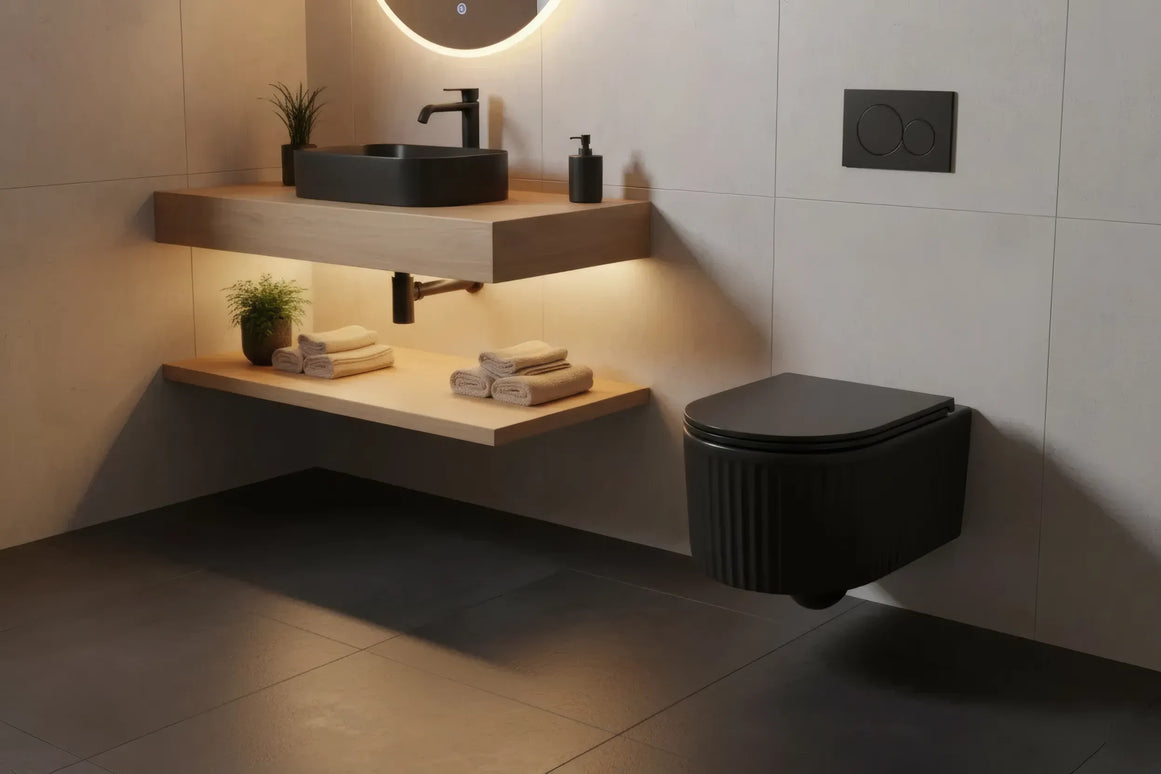 Vas WC Suspendat Black Ribbed Matte