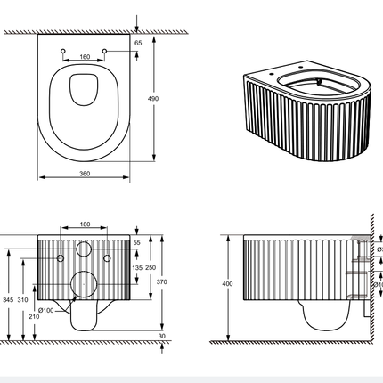Vas WC Suspendat Rimless – Alb Mat Texturat cu Capac Albastru Deschis Mat