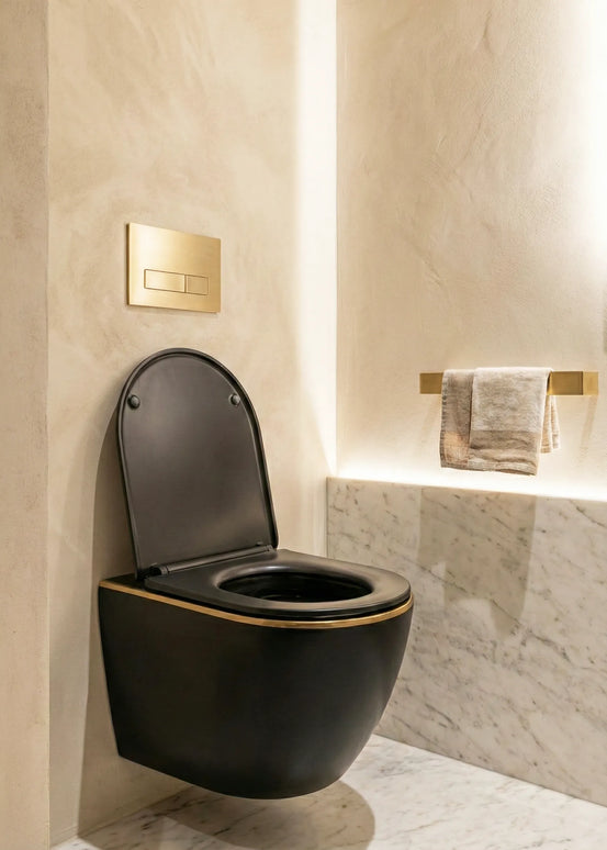 Vas WC Suspendat Rimless – Negru Mat cu Linie Aurie