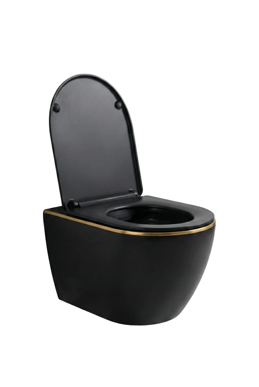 Vas WC Suspendat Rimless – Negru Mat cu Linie Aurie