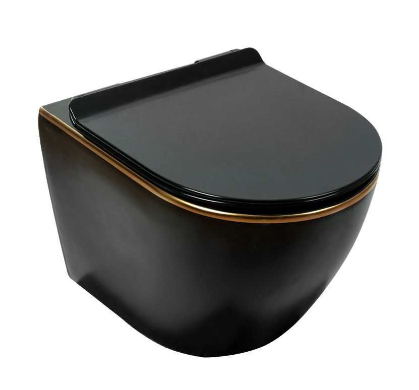 Vas WC Suspendat Rimless – Negru Mat cu Linie Aurie