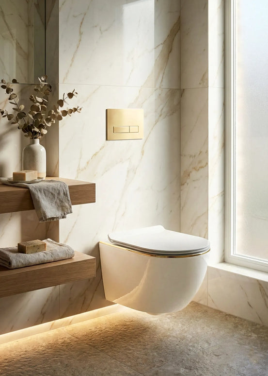 Vas WC Suspendat Rimless Alb Lucios cu Linie Aurie