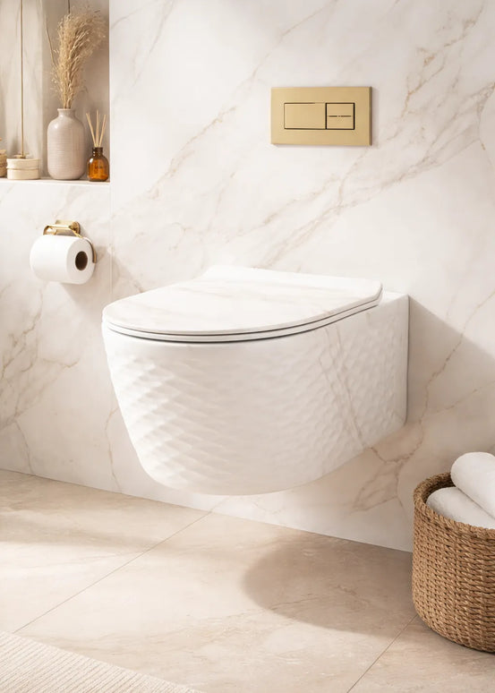 Vas WC Modern Rimless – Alb Marmorat Diamond 3D