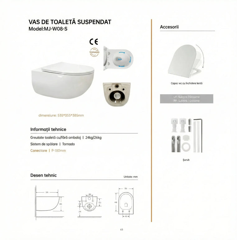 Vas WC Suspendat Rimless W08-S – Alb Lucios