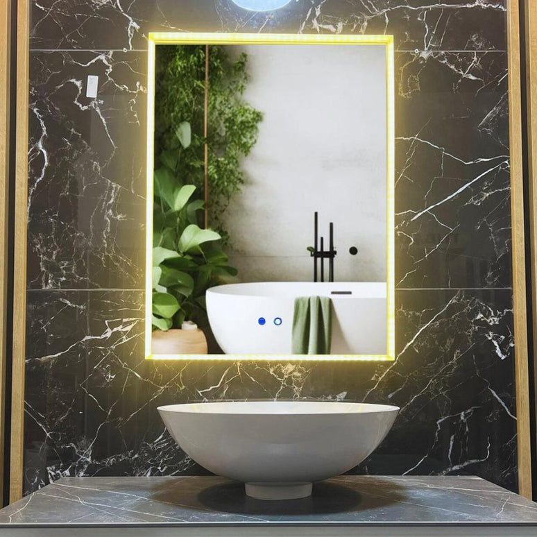 Oglindă LED Baie 80x60 cm cu 3 Tipuri de Lumină și Funcție Dezaburire JHD 2320 www.olivy.ro