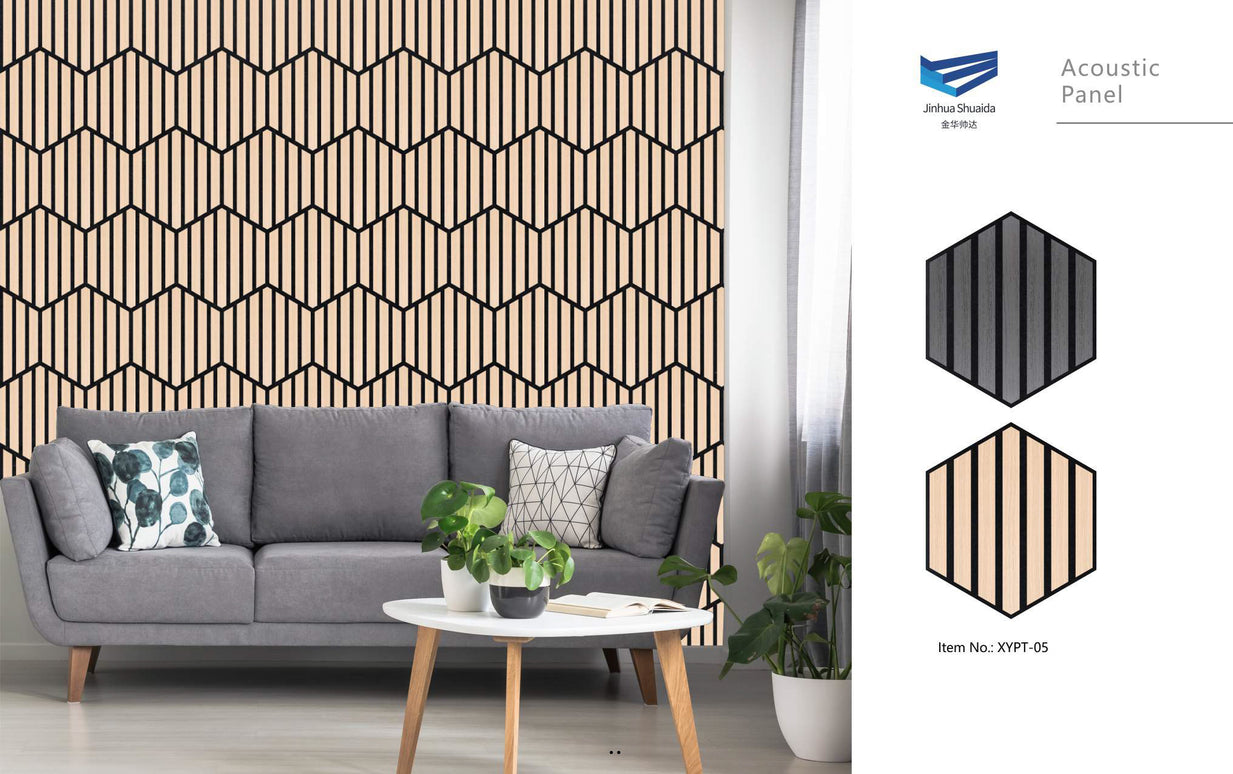 Panou riflaj MDF Black 001 – 308x267x18mm, design hexagonal, finisaj negru mat