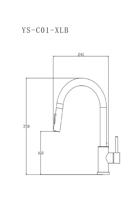 Baterie bucătărie YS-C01-XLB – pipă extractibilă – 2 funcții – negru mat