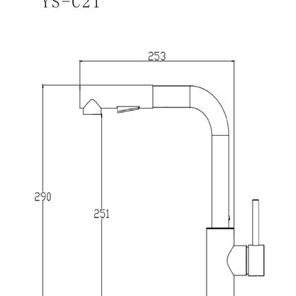 Baterie bucătărie YS-C21 – pipă extractibilă – auriu