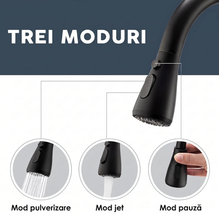 Baterie bucătărie YS-K01-Z – pipă extractibilă – 2 funcții – negru mat