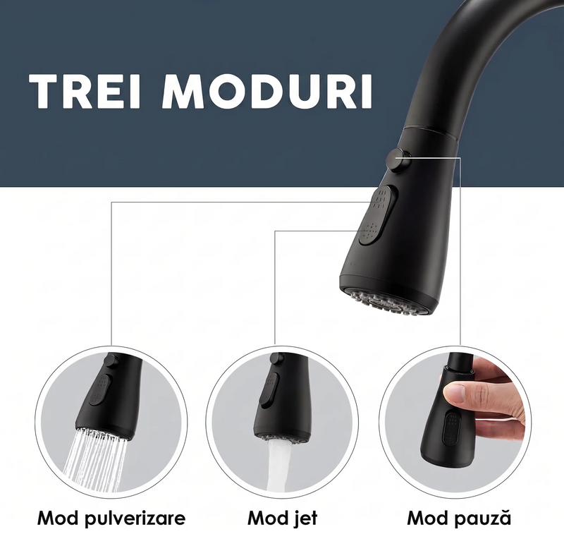 Baterie bucătărie YS-K01-Z – pipă extractibilă – 2 funcții – negru mat