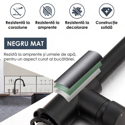 Baterie bucătărie YS-K01-Z – pipă extractibilă – 2 funcții – negru mat