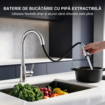 Baterie bucătărie YS-K01-Z – pipă extractibilă – 2 funcții – crom